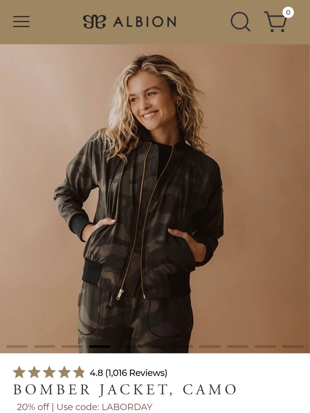 Albion Camo Bomber Jacket with Gold Zipper💛